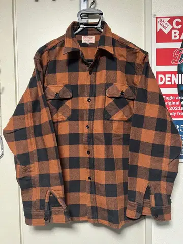 DELUXEWARE 오렌지 블랙 체크 플란넬 셔츠