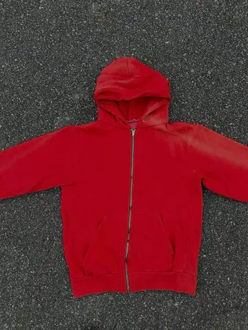 70s 리버스 위브 지퍼 후드티 레드 선페이드