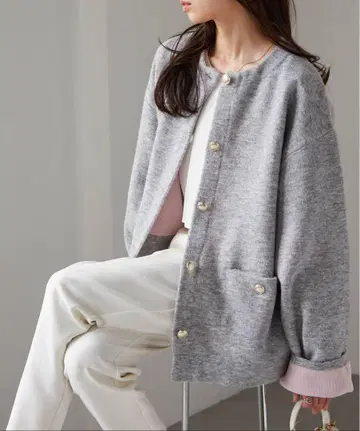 RANAN 새상품 골드 버튼 배색 니트 자켓 가디건