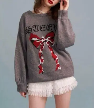 jouetie 리본 자카드 루즈 니트