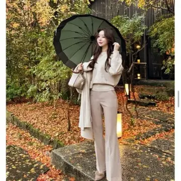 QUNG 베이지 플레어 팬츠