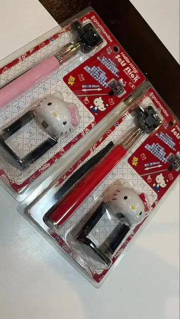 미개봉 레어 셀카봉 Hello Kitty 셀프 스틱 핑크 빨간색