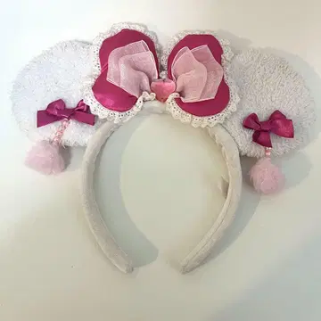 미니 머리띠 핑크 화이트 리본 디즈니 미니 마우스