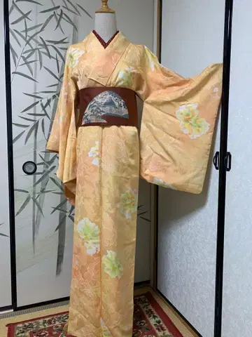 맞춤 옅은 오렌지 컬러 꽃무늬 기모노 코몬