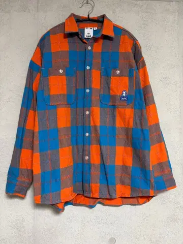 X-girl 두꺼운 원단 체크 무늬 긴팔 셔츠