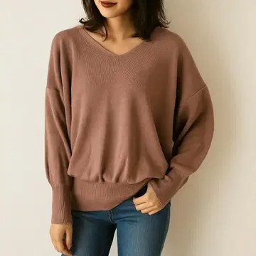 슬로브 이에나 울 혼방 V넥 긴팔 여성용 니트 풀오버 무지