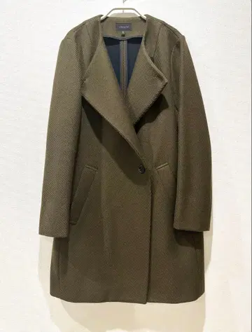 띠어리 울 코트 노카라 코트 카키 P 사이즈