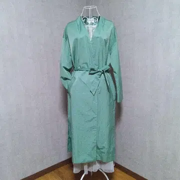 그린 롱 코트 허리 리본 포함