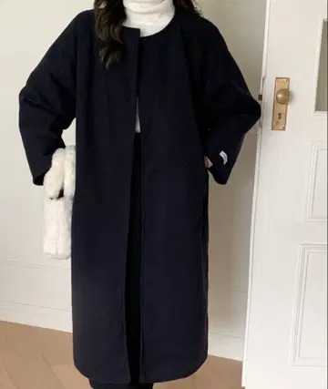 ABITOKYO 오버 사이즈 노카라 코트 블랙