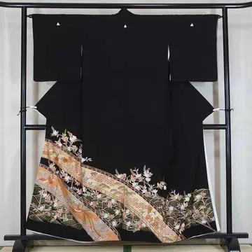 155cm 자수 금채교문양 순수 실크 블랙 토메소데 결혼식 포멀 a716