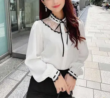 새상품 여성용 블라우스 셔츠 레이스 화이트 흰색 리본