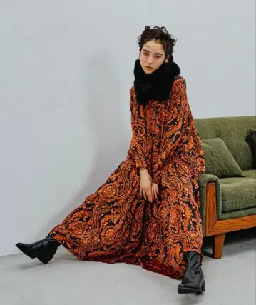 페이즐리 무늬 롱 원피스