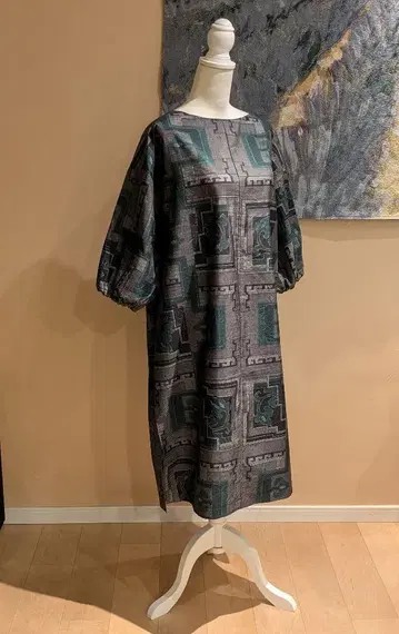 순수 실크 본장 오시마 명주 레트로 기모노 리메이크 풀오버 원피스