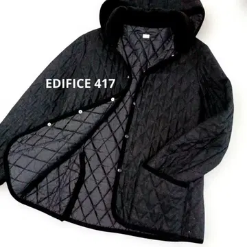 417 EDIFICE 차콜 그레이 퀼팅 자켓 후드 부착 코트 L
