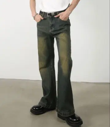 플레어 데님 팬츠 빈티지 가공 절개 디자인 하이웨스트