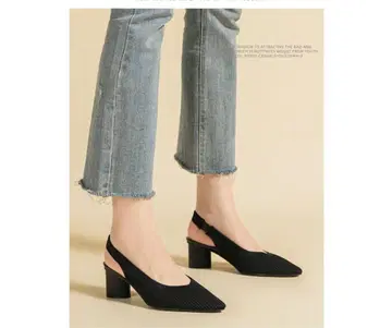 블랙 니트 소재 5cm 힐 펌프스