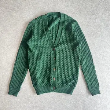 V넥 가디건 케이블 니트 그린 S 사이즈 상당 빈티지