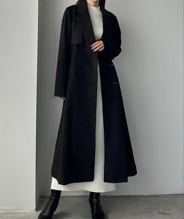 Louere 허리 쉐이프 플레어 체스터 코트 블랙 XL 사이즈