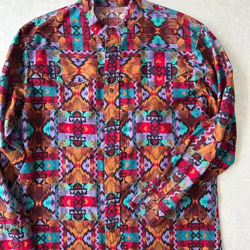 기하학 패턴 스탠드 칼라 긴팔 셔츠 올 패턴 구제 의류 남성용