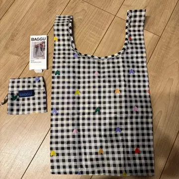 BAGGU baby 체크 무늬 에코백 수납 파우치 포함