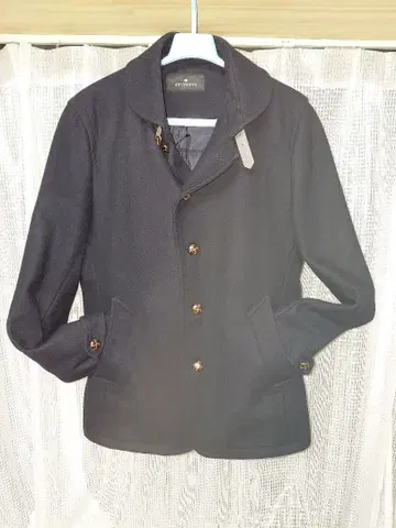 울 네이비 피 코트