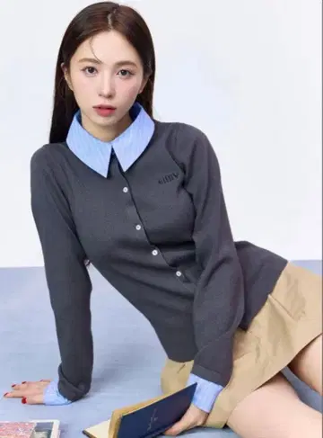 [택 포함 미사용 새상품] EIMY 로고 바이컬러 니트 가디건