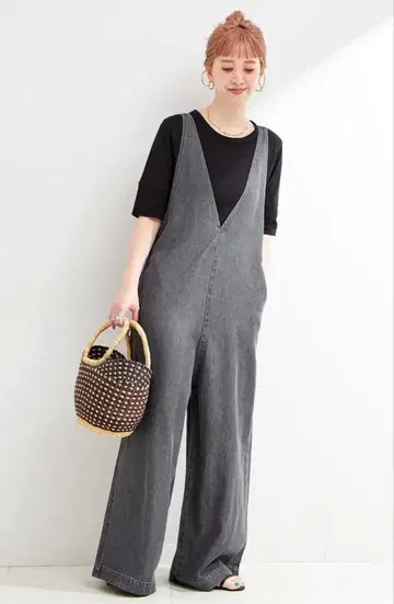 DU JOUR/듀 쥬르 V NECK JEAN SALOPETTE