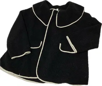 O.S.K 파이핑 보아 코트 자켓 블랙 x 베이지