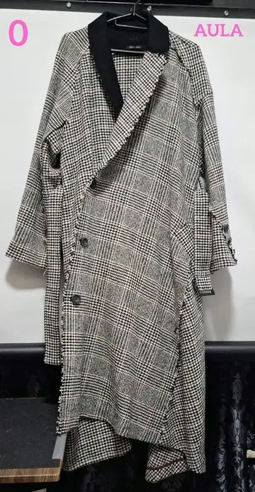 AULA 체크 무늬 비대칭 롱 코트