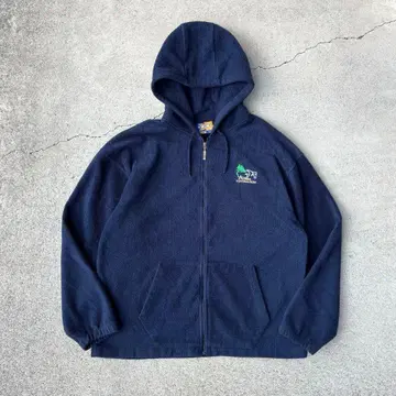 00s 빈티지 구제 의류 플리스 집업 후드티 자수 로고 L 네이비