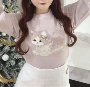 evelyn 고양이 니트 핑크