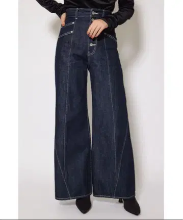 rienda 프론트 버튼 디자인 하이웨스트 데님 팬츠
