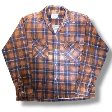 70's 프린트 플란넬 셔츠 오픈 카라