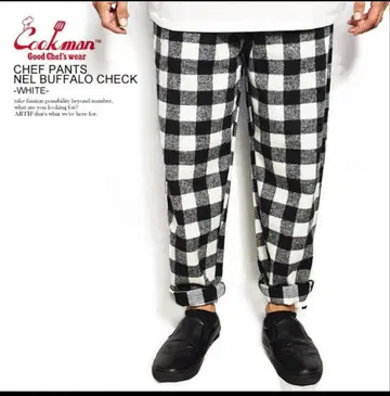 Cookman 체크 무늬 셰프 팬츠 화이트 블랙