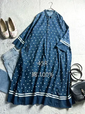 [ 45R ] umii908 코튼 100% 도트 무늬 스키퍼 셔츠 원피스