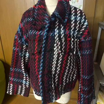 마우지 체크 무늬 숏 자켓