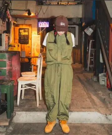 WudgeBoy 슬리브리스 올인원 점프수트 올리브 그린