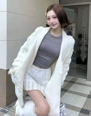 andwang 아우터 화이트 프린지 롱 가디건