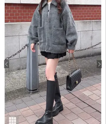 더블 지퍼 미들 기장 샤기 블루종