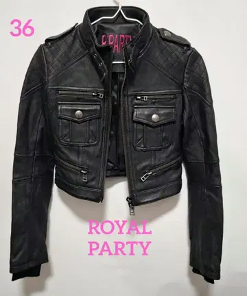 ROYAL PARTY 블랙 숏 라이더 자켓 36