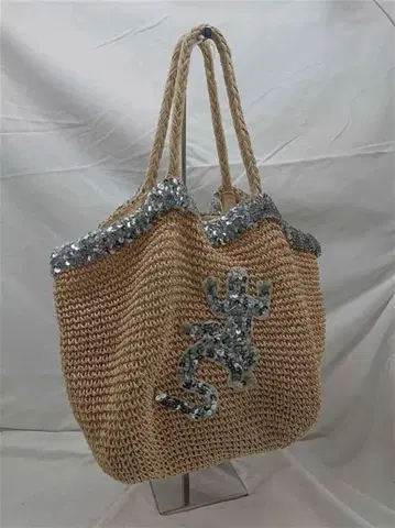 에네스베 보야지 스팽글 도마뱀 모티브 바스켓백 내추럴 계열