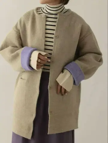 ReEDIT 배색 니트 코트 노카라 코트