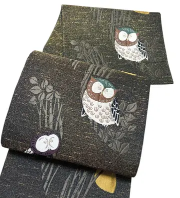 A 27 미사용 후쿠로 오비 금 통 올빼미 달 기모노 새상품급 포멀