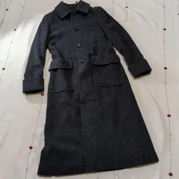 울 다크 그레이 롱 피코트