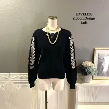 [ 3만 엔 ] LOVELESS 짜임 디자인 리본 튤 니트