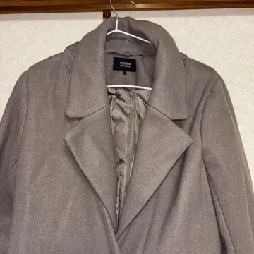미사용품 그레이/연한 브라운 더블 브레스트 롱 코트