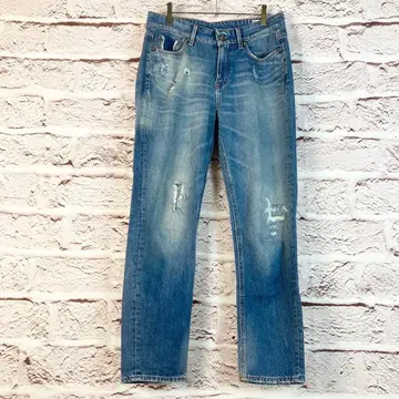 zr126 G-STAR 라이트 블루 데미지 가공 스트레이트 데님 M