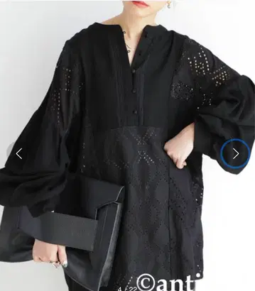 antiqua 린넨 혼방 패치워크 레이스 셔츠 블라우스 블랙