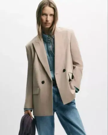 ZARA 더블 브레스트 오버 사이즈 자켓 베이지