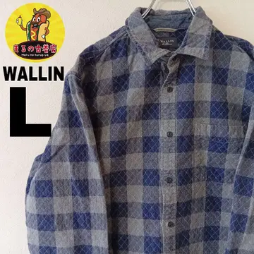 USA 구제 의류 WALLIN 플란넬 셔츠 L 네이비 그레이 체크